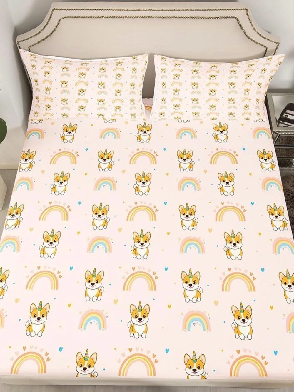Corgi Unicorn Print Pink Bedding Set (Full) - no flat sheet